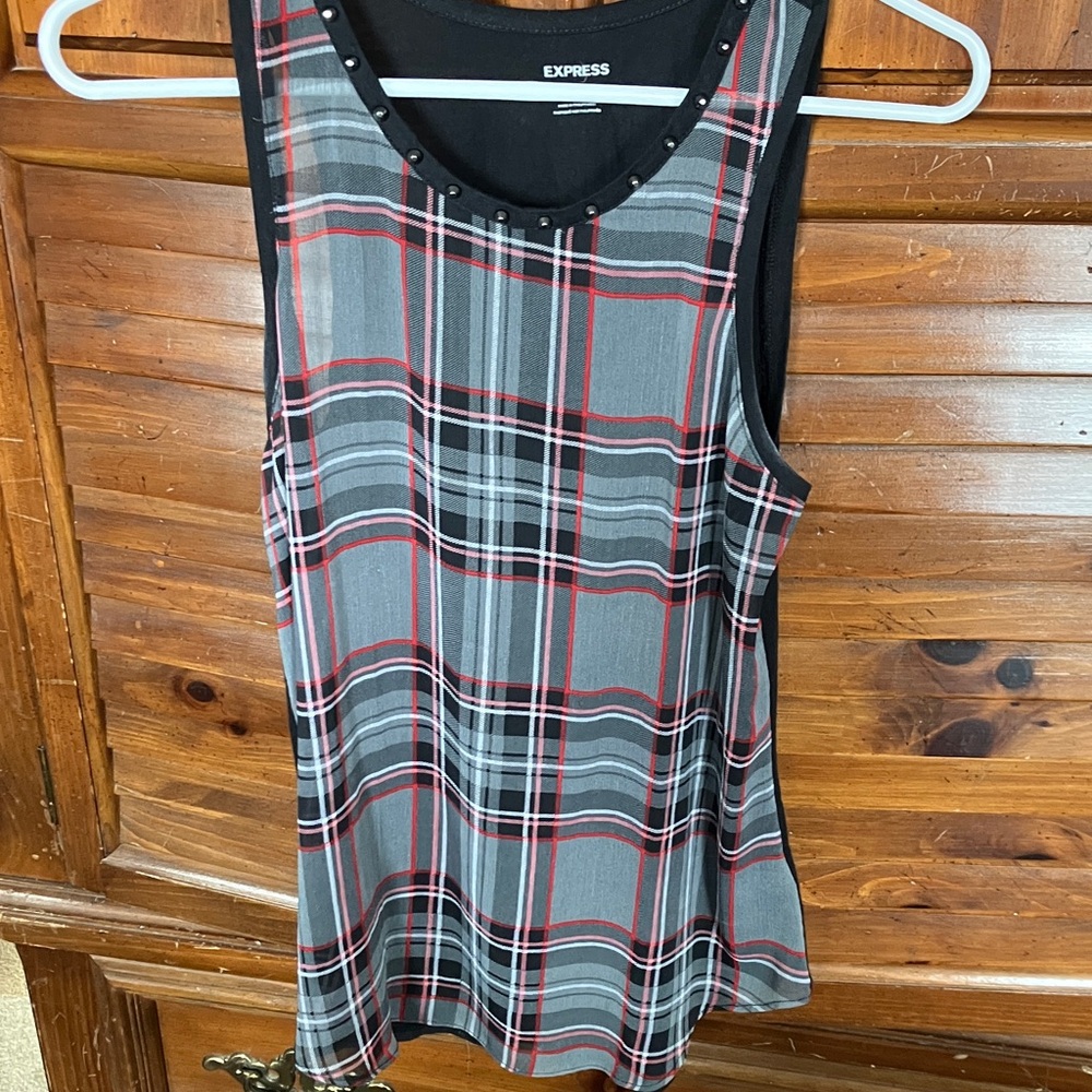 Express Women's Plaid Tank Top - Black, Red, and Gray